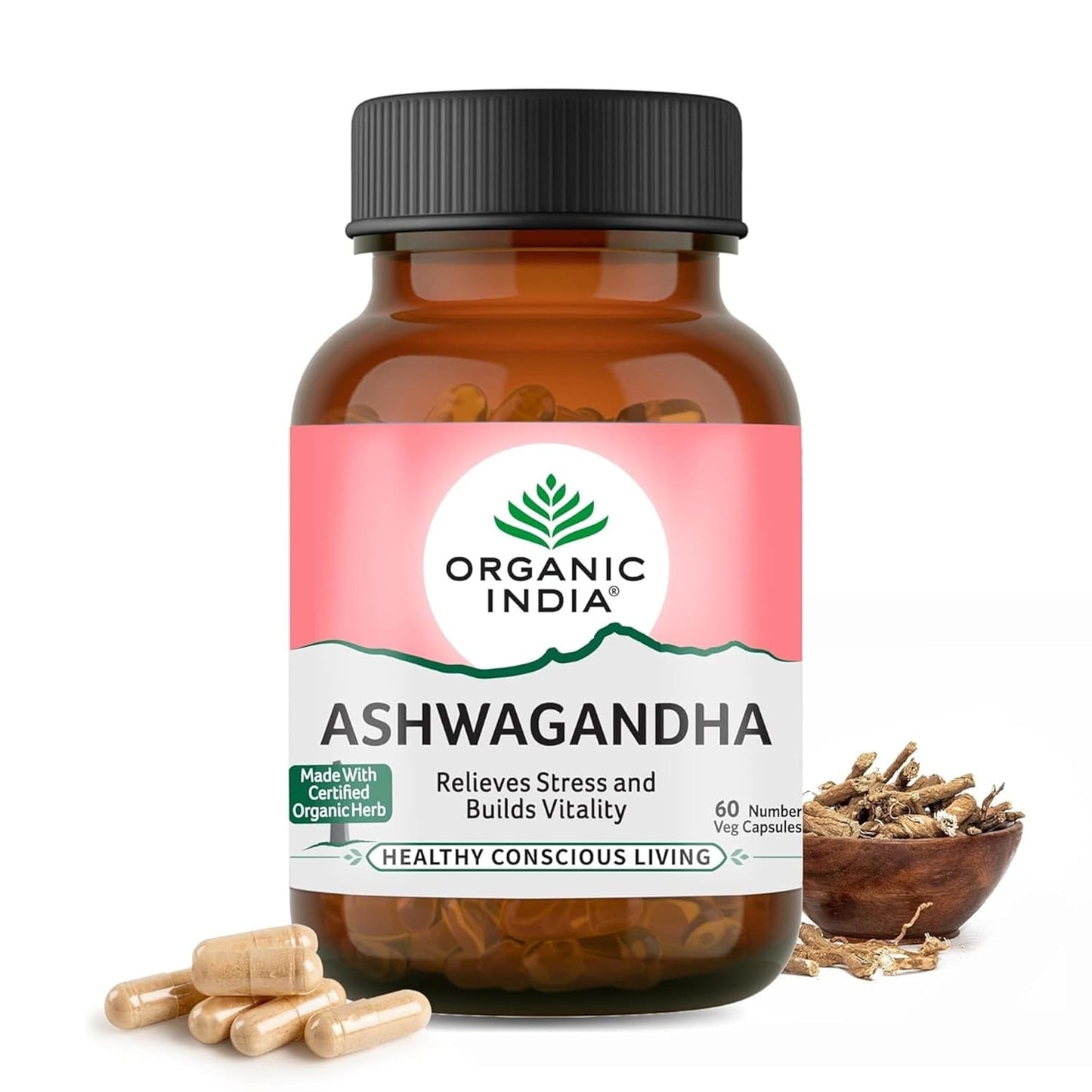 Organic India Pure Ashwagandha Root Capsules 60 Veg Caps - Stress & Energy