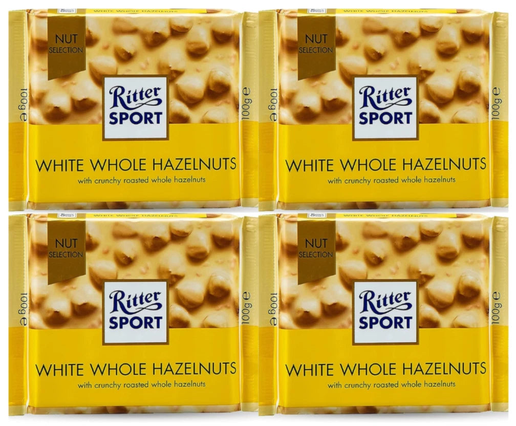 Ritter Sport Chocolate 100% Certified, White Chocolate Hazelnut 100g x 4 Pack